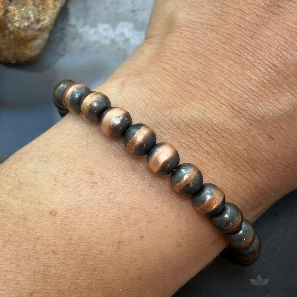Copper 8mm Navajo Pearl Beads 6.75" Bracelet For Women